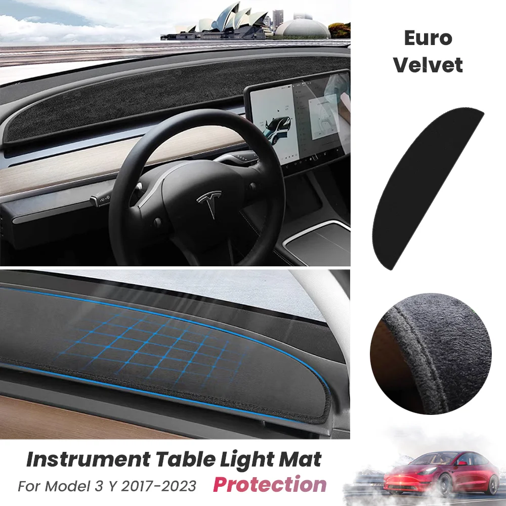 

For Tesla 2023 Model 3 Y Top Flannel Dashboard Cover Pad Sunshade Protector Anti-UV Dash Mat Sun-shading Non-slip Car Accessory