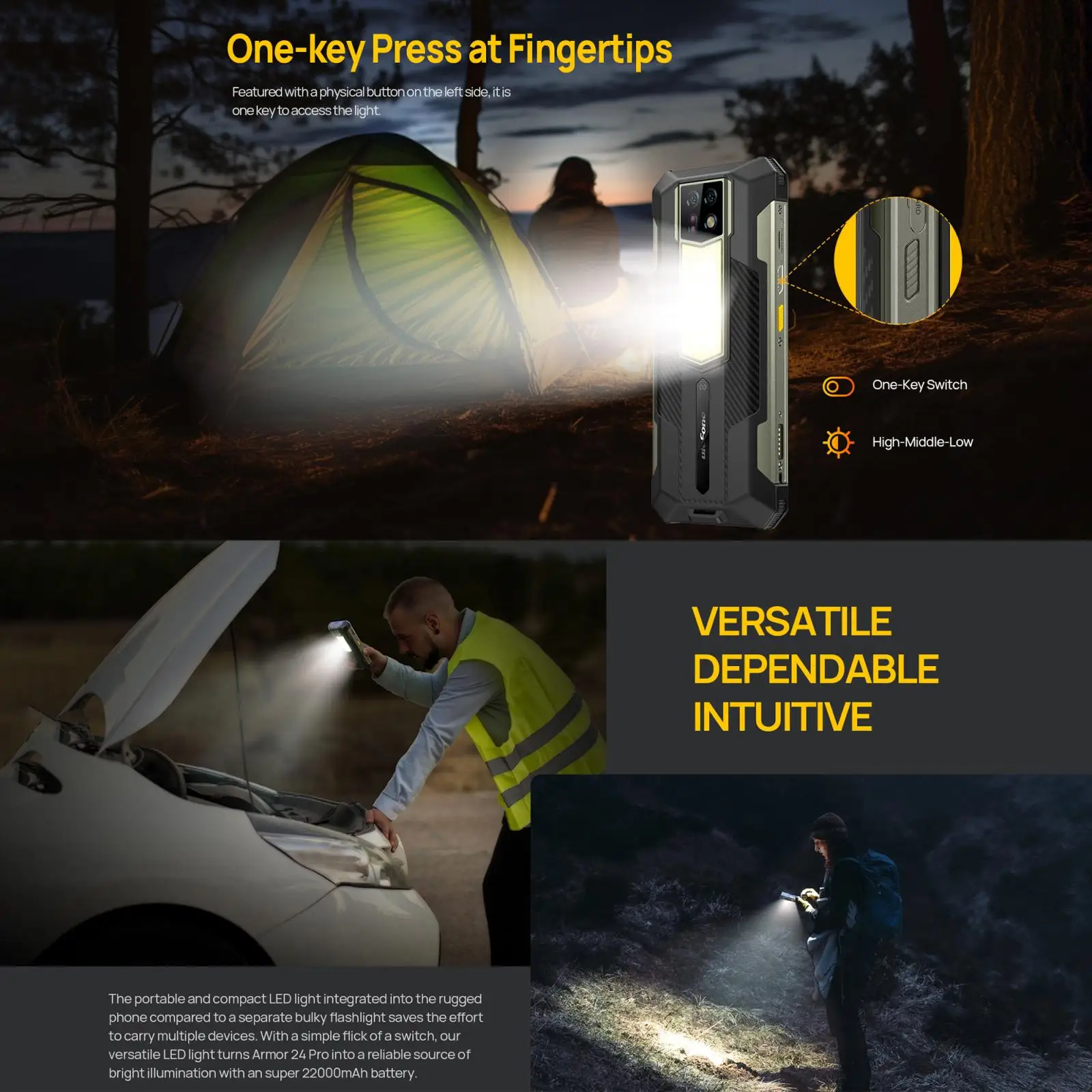 Ulefone Armor 24 Pro Rugged Phone 12GB+256GB 6.78 inch Android 16 Helio G200 22000mAh Battery 64MP Night Vision 66W Smartphone