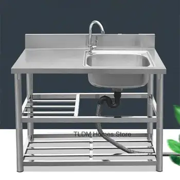 อ่างล้างจานเชิงพาณิชย์ที่ทันสมัยพร้อมขายึดแสงหรูหราสแตนเลสล้างจานอ่างล้างจานเคาน์เตอร์ตู้รวม 2