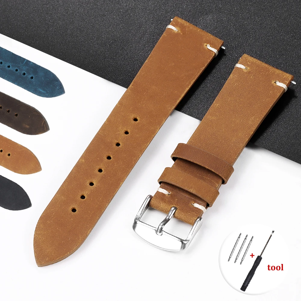Bracelet 18mm 20mm 21mm 22mm Vintage Soft Business Watch Band Wristbelt Retro Stitch Strap