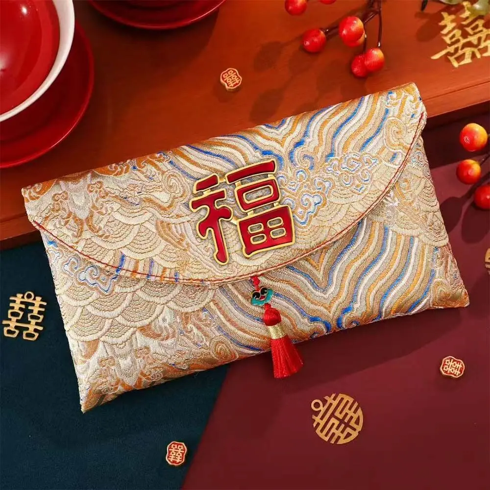 Chinesischer Stil, Neujahr, roter Umschlagstoff, traditionelle Hochzeit, Geldtasche, Stickerei mit Quaste, rotes Paket, Partygeschenke – Detail 9