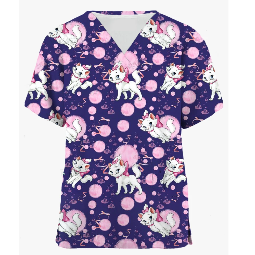 thumbnail image 1 of Uniformes de trabajo dental veterinario Disney Pet Mary Cat Print Camisa de manga corta Ropa de salón de belleza de enfermería Ropa de mujer Uniforme médico lindo, 1 of 4