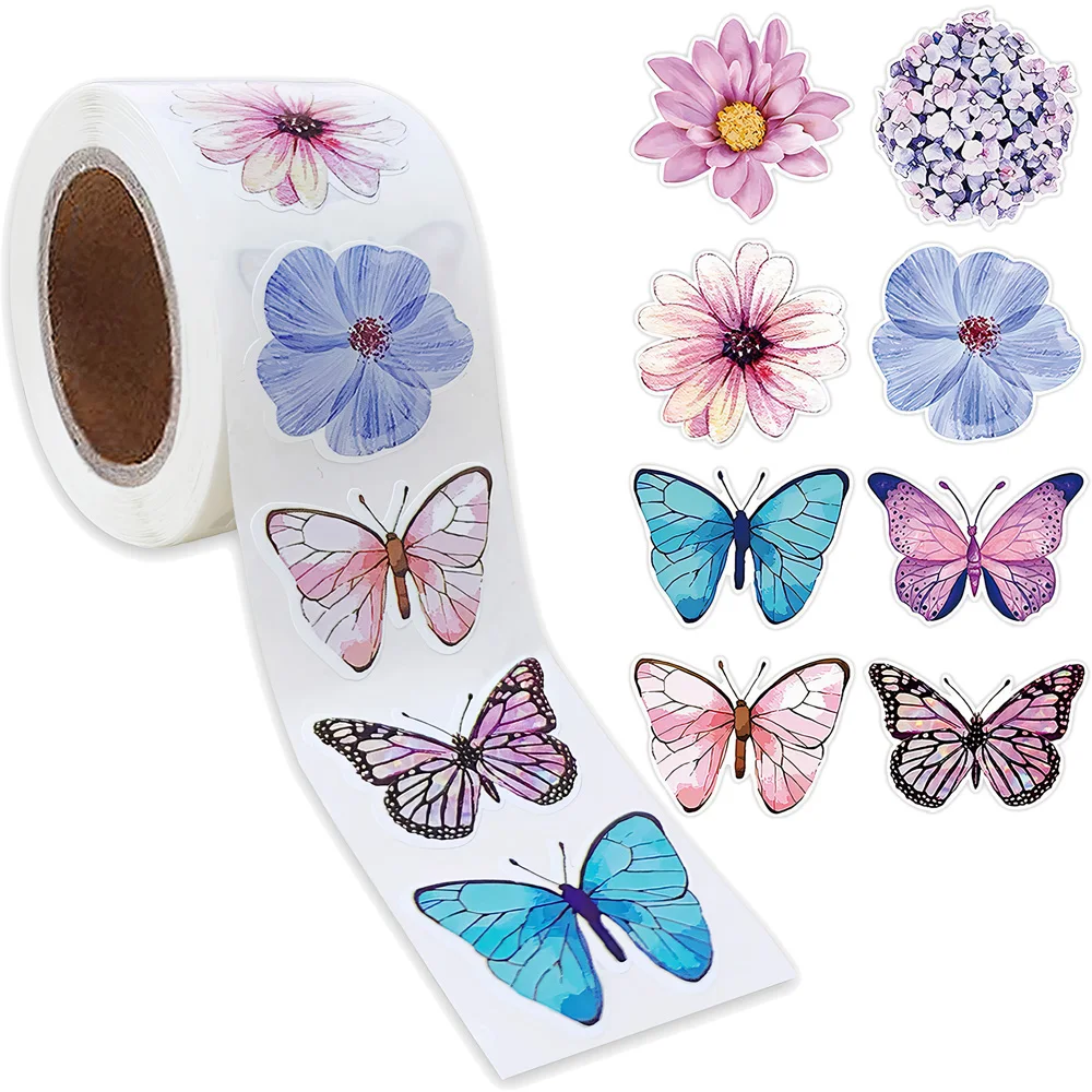 Colorful Butterfly Flower Stickers - 8 Unique Designs for Party Decorations and Scrapbooking
