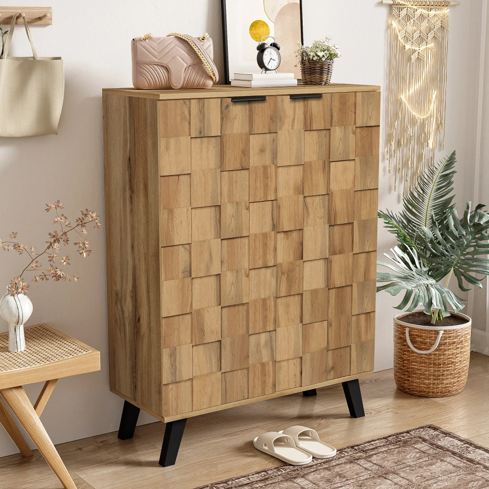 PINGGO Moderner Schuhschrank mit 5 Fächern - Wandmontiertes Aufbewahrungssideboard in Weiß mit Soft-Close-Tür - Abmessungen – Detail 3