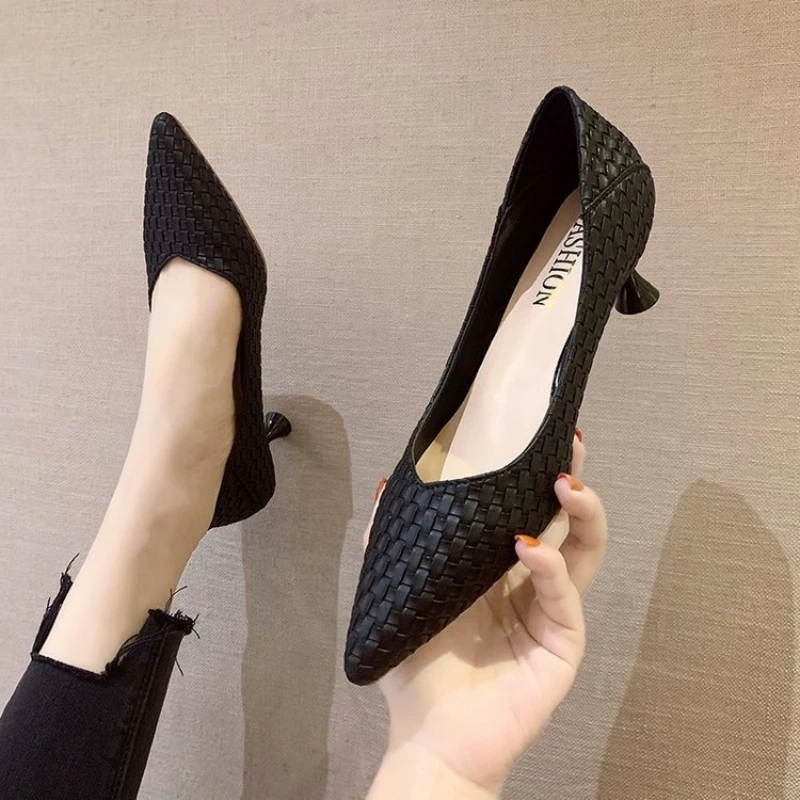 

Autumn Pointed Toe Shallow Shoes Thin Heel Shoes for Women Mid Heel Fashion Shoe Versatile Female shoes Professional Women Shoes