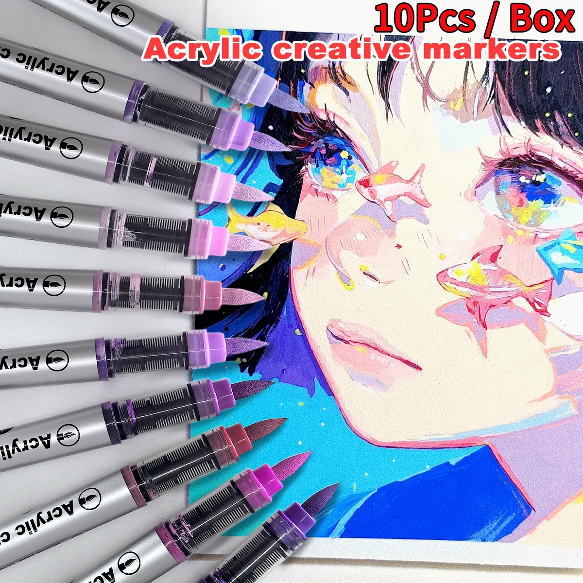 Acrylic Brush Markers Set 10Colors/box Can Be Stacking Color Automatic Ink Control System DIY & Art Supplies