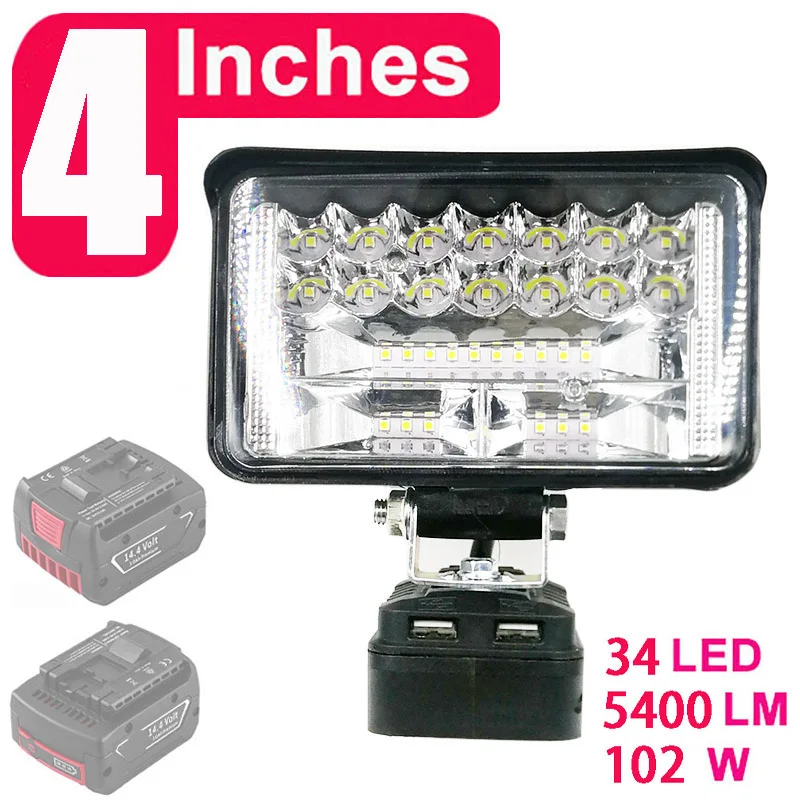 LED Working Light Lamp Flashlight Torch USB Mobile Phone Charger Adapter For Bosch 18V Li-ion Battery Power Bank Lithium Tool