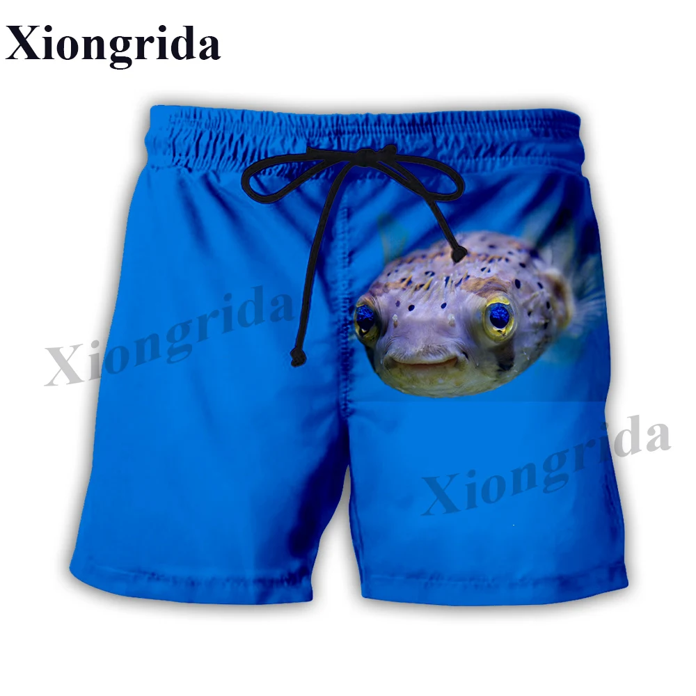 Novelty Fish Print Shorts Men Elastic Waist Beach Shorts Summer Harajuku Casual Shorts Tropical Fish All Over Print Sports Short