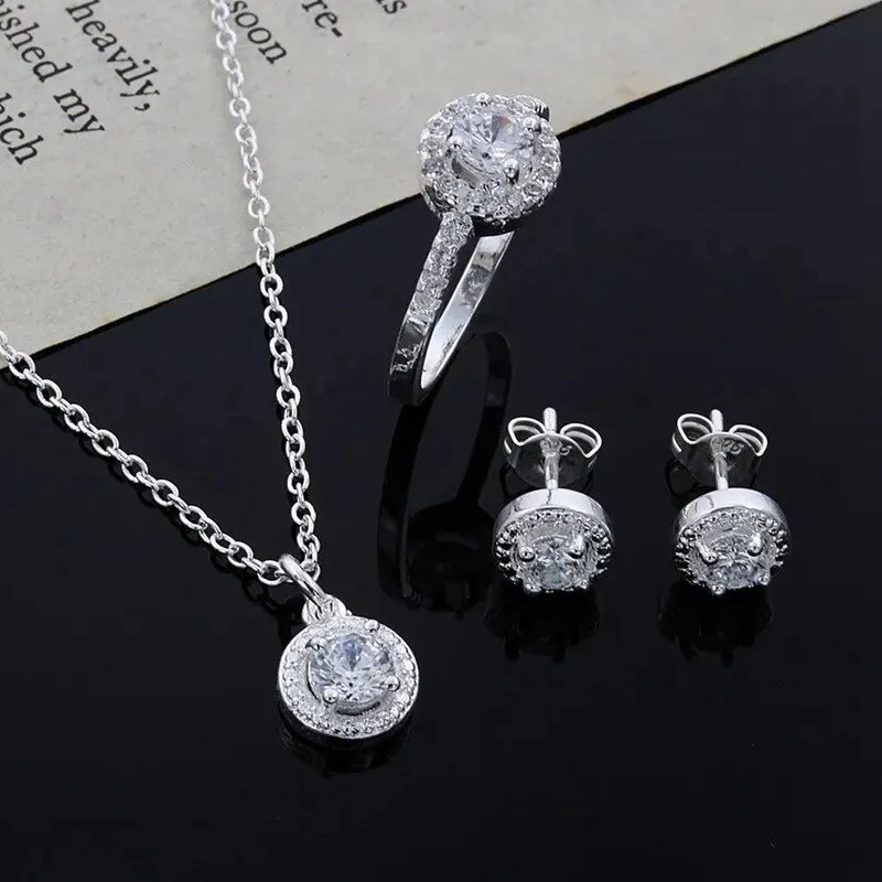 Jewelry Set Necklace Ring Earrings Female Models Light Luxury Style Brass Zirconia Bright Silver Plated Jewelry 4pcs Silver Jewelry Set Jewelry Set Silver Jewelry