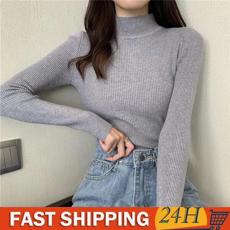 

Sandro Rivers Jumper T Shirt Autumn And Winter Women Turtleneck Sweater Long Sleeve Shirt Pullover Slim Korean Simple Basic Soli