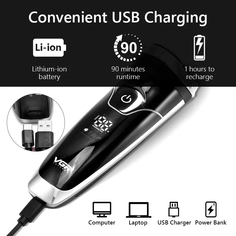 Electric Shaver Men's Smart Beard Hair Shaving Pop-up Timmer Waterproof LCD Display