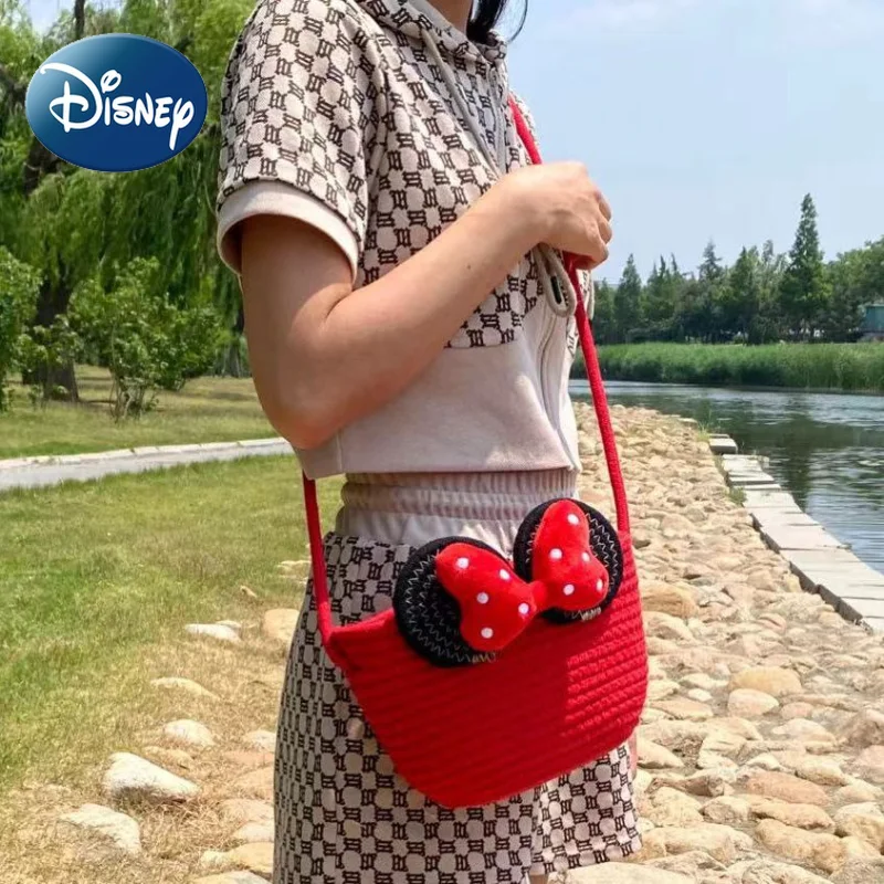 

Disney Minnie Shoulder Bag for Women Girls Cartoon Red Ladies Pure Cotton Cute Crossbody Bag Vintage Style Free Shipping