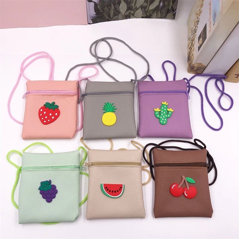 

New Pu Long Rope Children's Messenger Coin Purse Cute Children's Coin Key Small Bag Portable Fruit Coin Purse Crossbody Bag