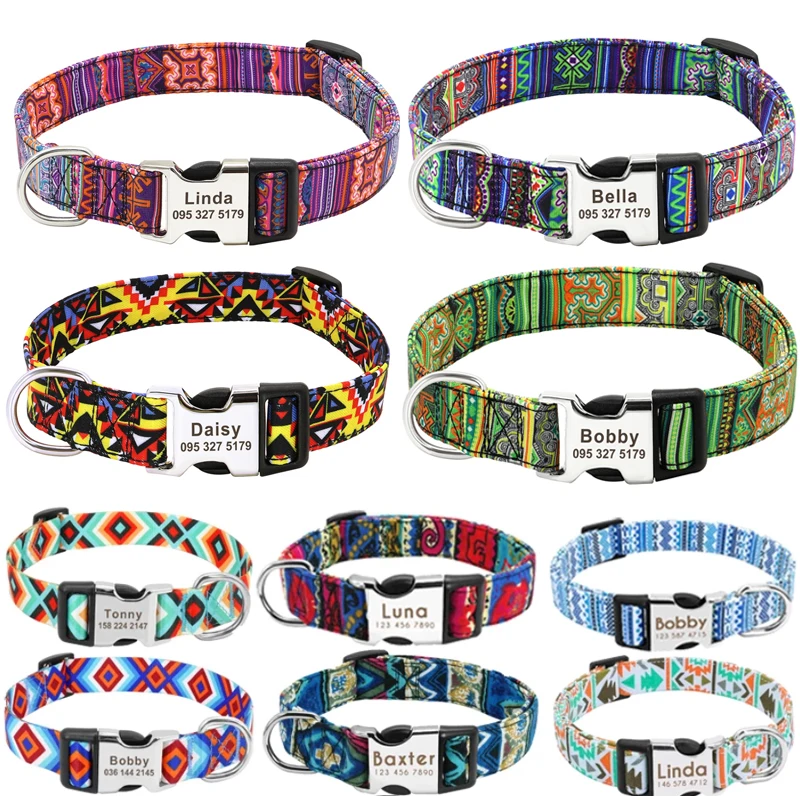 Benutzerdefiniertes kleines, mittelgroßes und großes Hunde- und Katzenhalsband, personalisiertes, graviertes Namens-ID, verstellbare Nylon-Welpenhalsbänder, Chihuahua-Mops-Hundehalsbänder