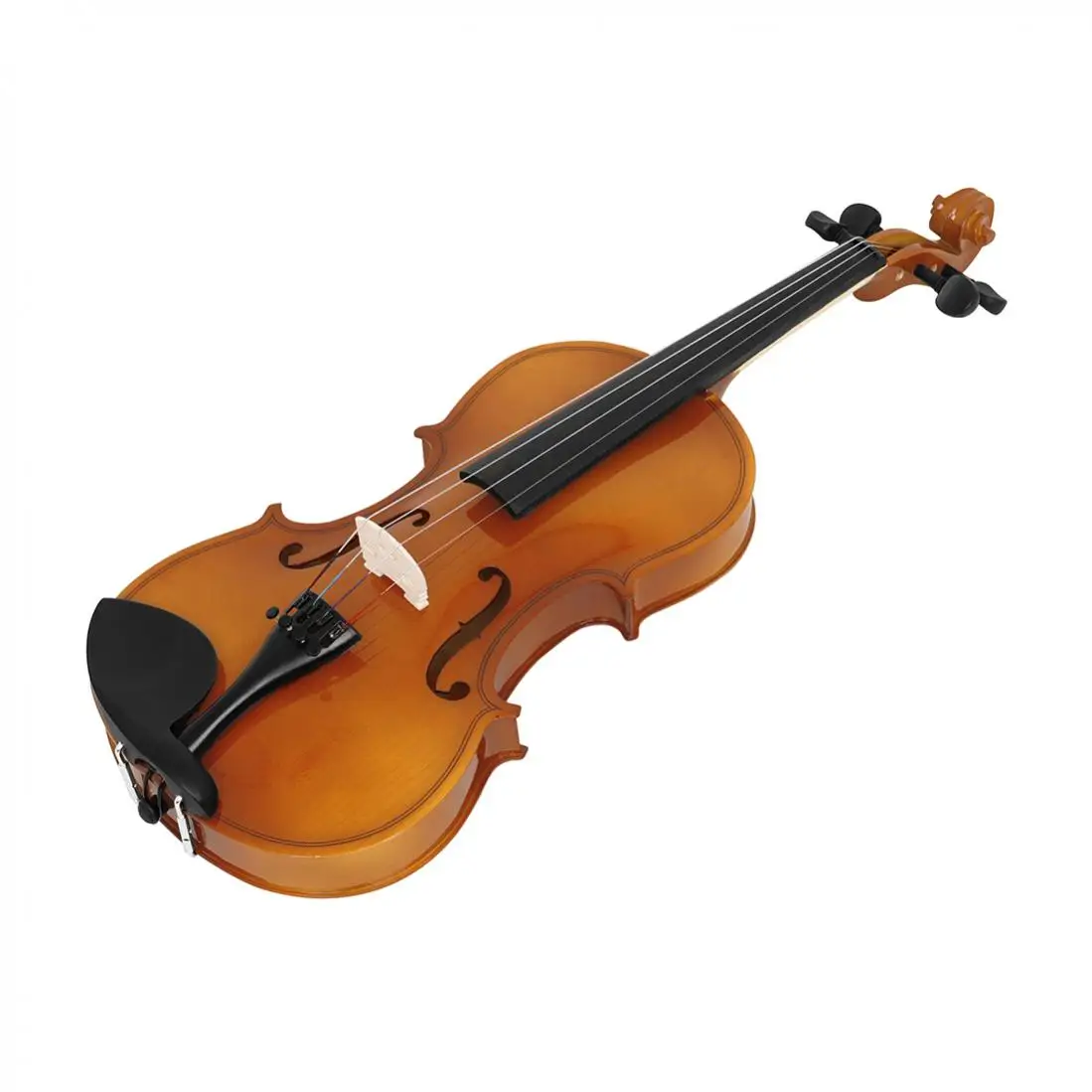 4/4 3/4 1/2 1/4 1/8 Bright Solid Wood Acoustic Violin for Beginners with Case & Bow, Ebony Chin Rest Natural Color Fiddle