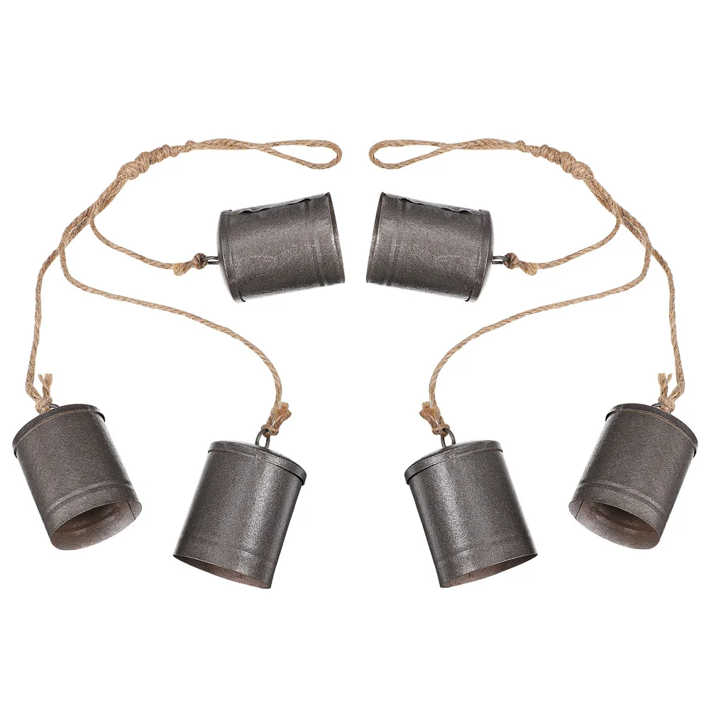 

2 Pcs Tin Bucket Vintage Christmas Bells Tree Rustic Iron Wall Hanging Pendent
