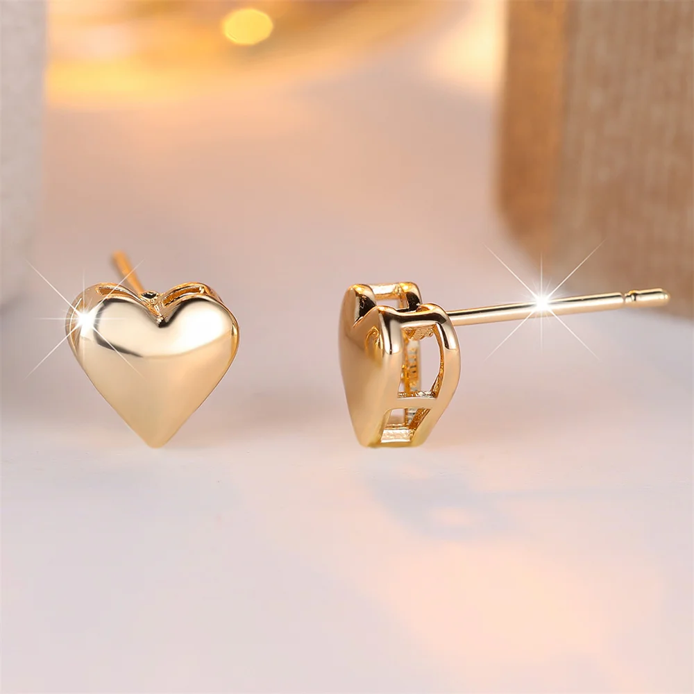 Trendy Love Heart Smooth Metal Stud Earrings For Women Vintage Fashion Gold Silver Color Minimalist Jewelry Wedding Party Gifts