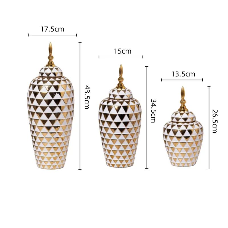 Ceramic Vase Geometric Rhombic Jar Ceramic Ginger Jar Storage Tank with Lid Porcelain Handicraft Home Decoration Accessories 5