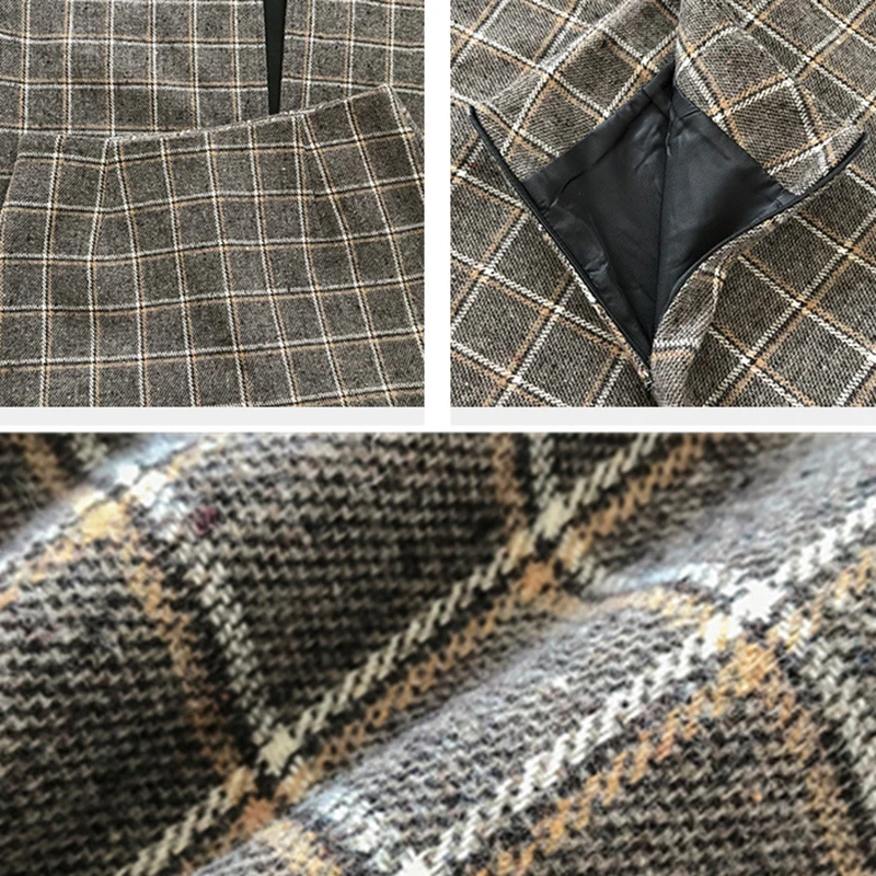 Midi Skirt Woolen Women Vintage Elastic High Waist Plaid Harajuku Skirt Autumn Winter Korean Loose Teens College A-Line Skirt