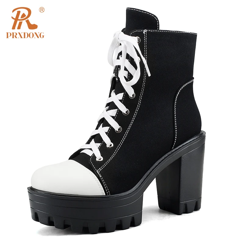 

PRXDONG Women's Shoes 2023 New Brand Autumn Winter Warm Ankle Boots Chunky High Heels Platform Black Dress Party Female Shoes 39
