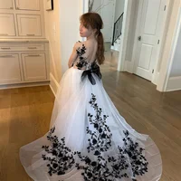 فستان الأميرة زهرة فتاة مزين بالتول طول الأرض أنيق بدون أكمام كلاسيكي رسمي للمناولة الأولى حسب الطلب 1