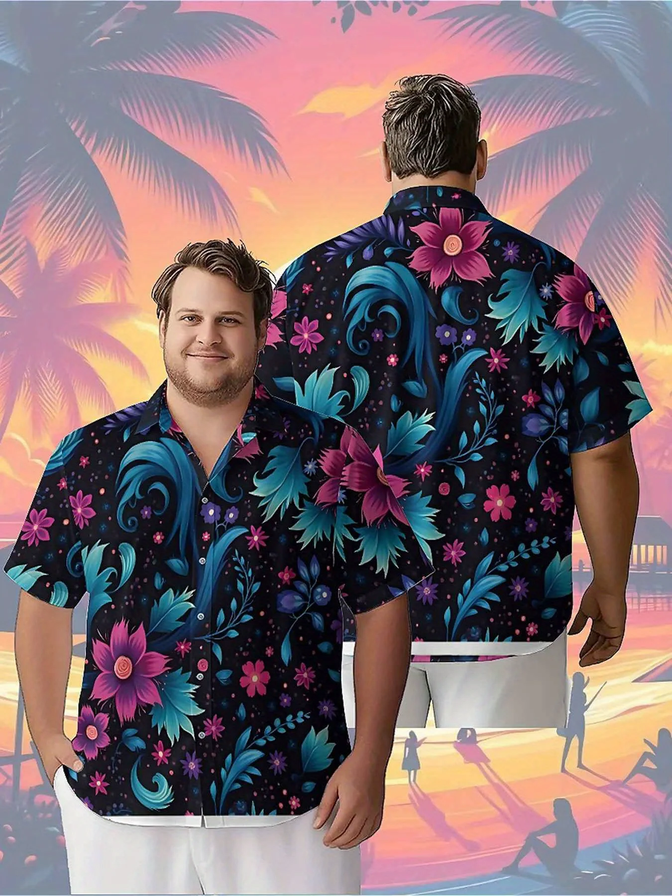Men's Plus Size Hawaiian Shirts Dream Flower pattern,Unisex Baggy Aloha Shirts,summer Alternative Clothing