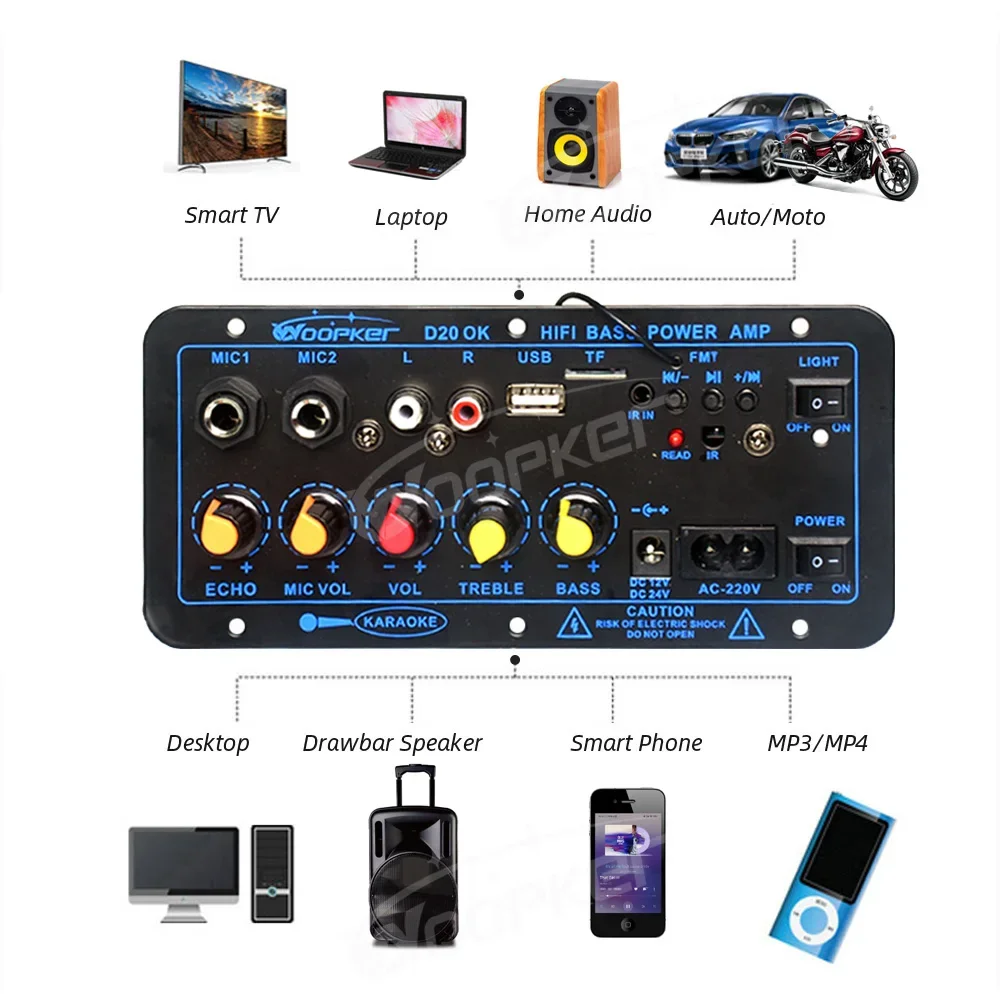 D20 Bluethooth Amplifier Board 60-200W Hifi Subwoofer Amplifier Module Dual Micr