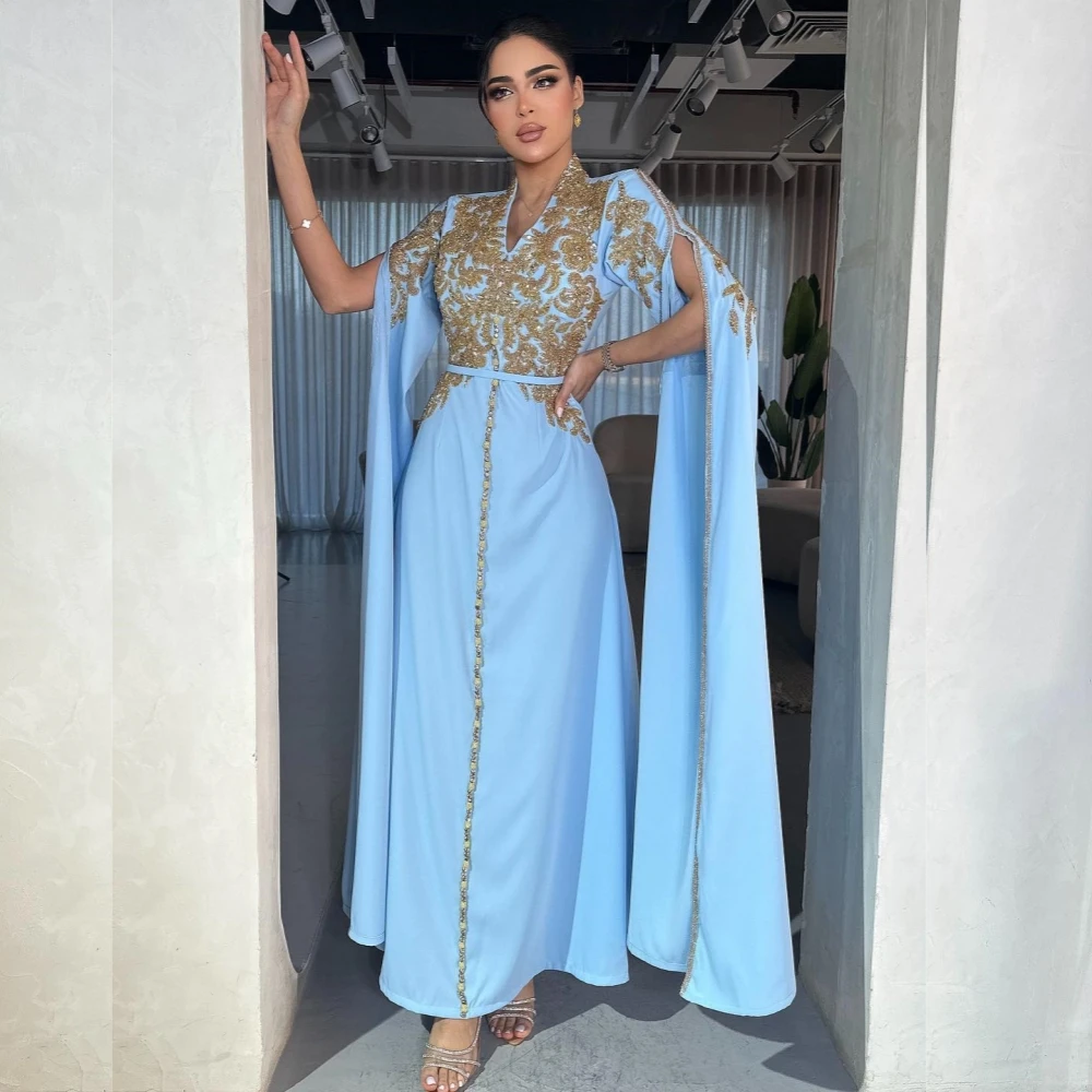 Jiayigong  Satin Beading Beading Ruffle Evening A-line V-neck Bespoke Occasion Gown Midi Dresses Saudi Arabia