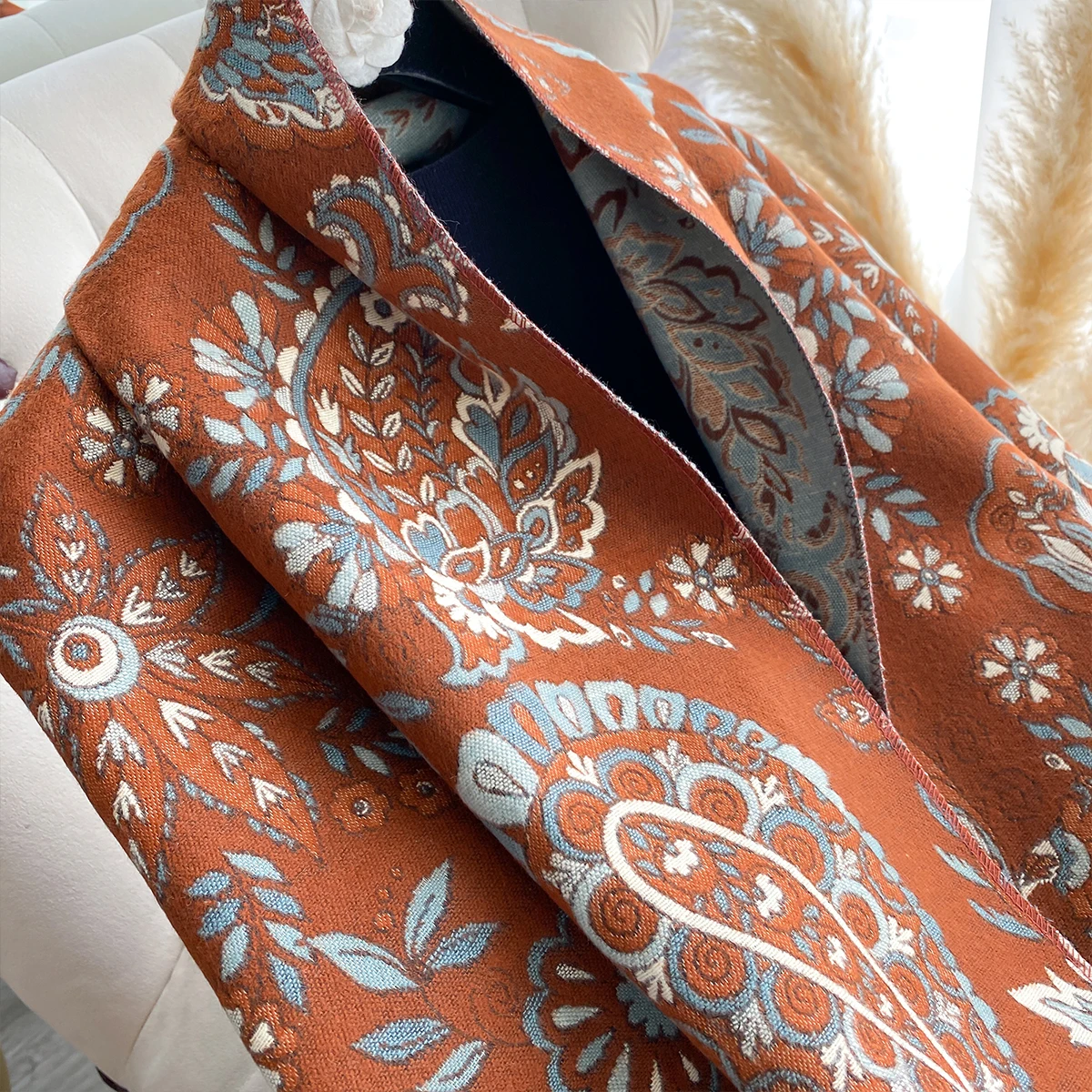 New Fashion Brand Flowers Scarf Women Warmer Winter Pashmina National Style Scarves Shawls Female Thick Blanket Wraps Foulard