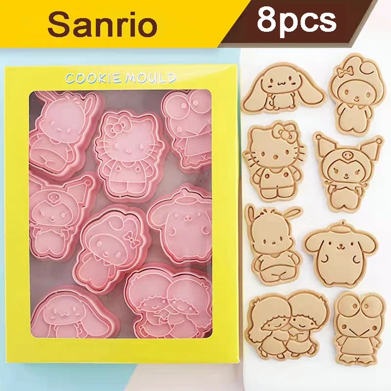 

8 Pcs Set Hello Kitty Baking Cookie Mould Kawaii Sanrio Cute Anime Y2K Kids Toys Holiday Cookies Student Bento Diy Cookie Moulds