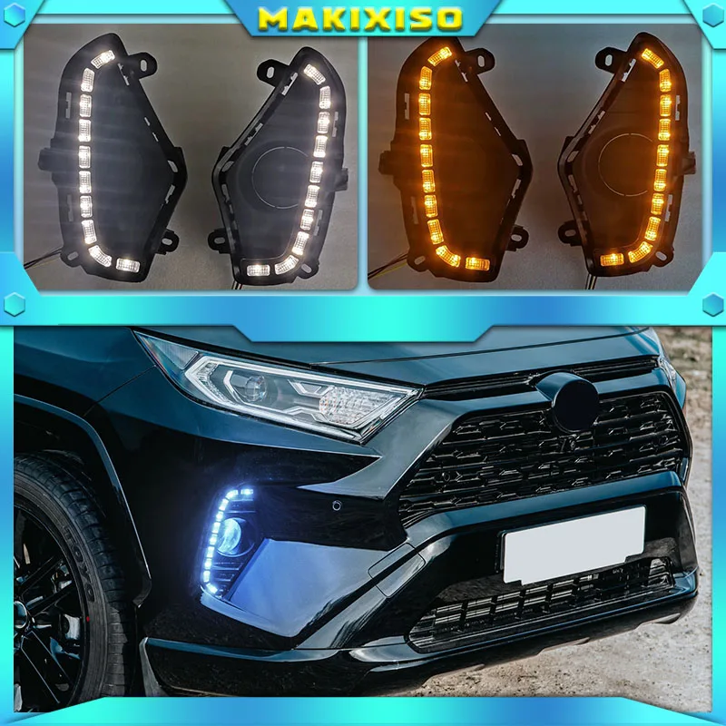 

Для Toyota RAV4 2019 2020 желтый сигнал поворота Функция Водонепроницаемый ABS 12 В Автомобильные ДХО светодиодные дневные ходовые огни с отверстием для противотуманной фары