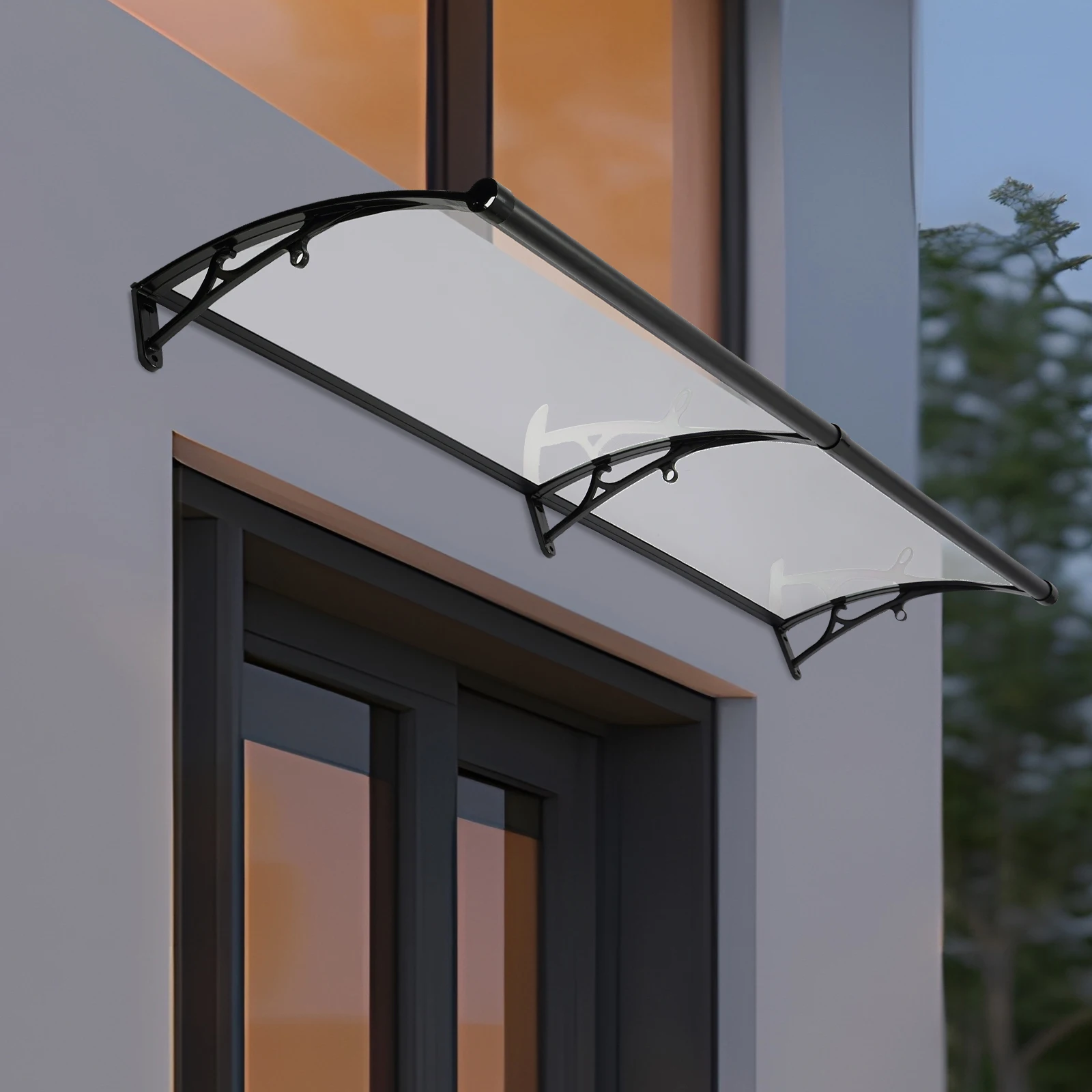 200CM Transparent Front Door Arch Rainshed Sun Protection Door Roof Aluminum Alloy Canopy Awning w/Sink for Outdoor Balcony