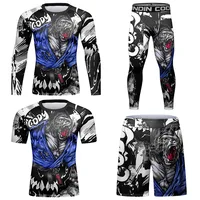Men MMA Boxing Muay Thai Compression Set Tracksuit Running Rashguard Training Fitness Sportswear Workout Gym Clothing Sport Suit 2