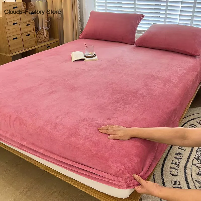Winter Plush Elastic Fitted Sheet Double Bed Sheet Soft Warm Velvet Bedspread Mattress Cover Bed Protector 90 120 150 180 200 mattress cover,printed fitted sheet,printed bedspread,velvet bed cover