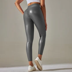 High - Waist PU Leather Push - Up Leggings - XS (Grey)
