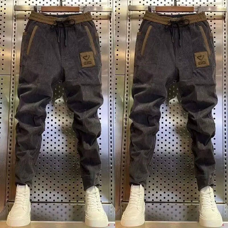 Men Corduroy Pants Sweatpants Small Feet Harem Pants Hip Hop Slim Streetwear Pockets Joggers Spring Autumn Men Clothing Trouser
