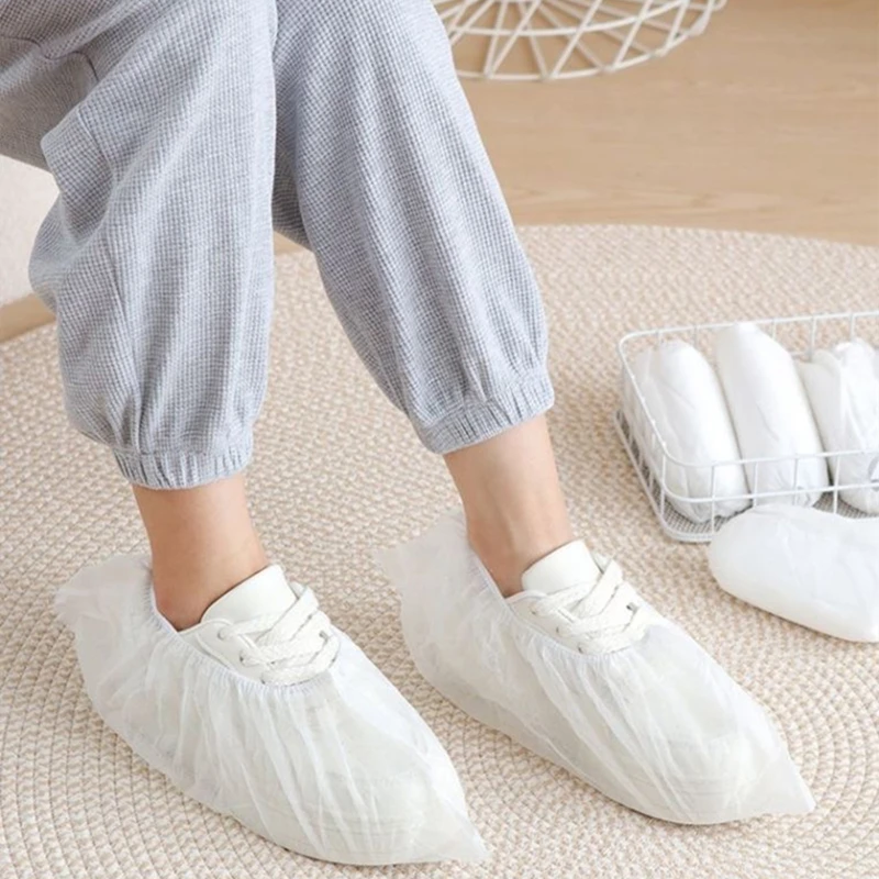 Disposable Shoe Covers Non-Slip Foot Boot Booties Covers Overshoes Non-Woven Foot Protector 100PCS shoe covers disposable shoe covers