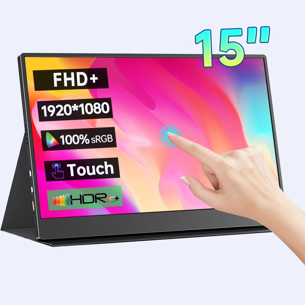 

15 Inch 1080P FHD Touchscreen Portable Monitor 100%sRGB 16:9 HDR 8Bit FreeSync IPS Screen Game Display For PC XBox PS4/5 Switch