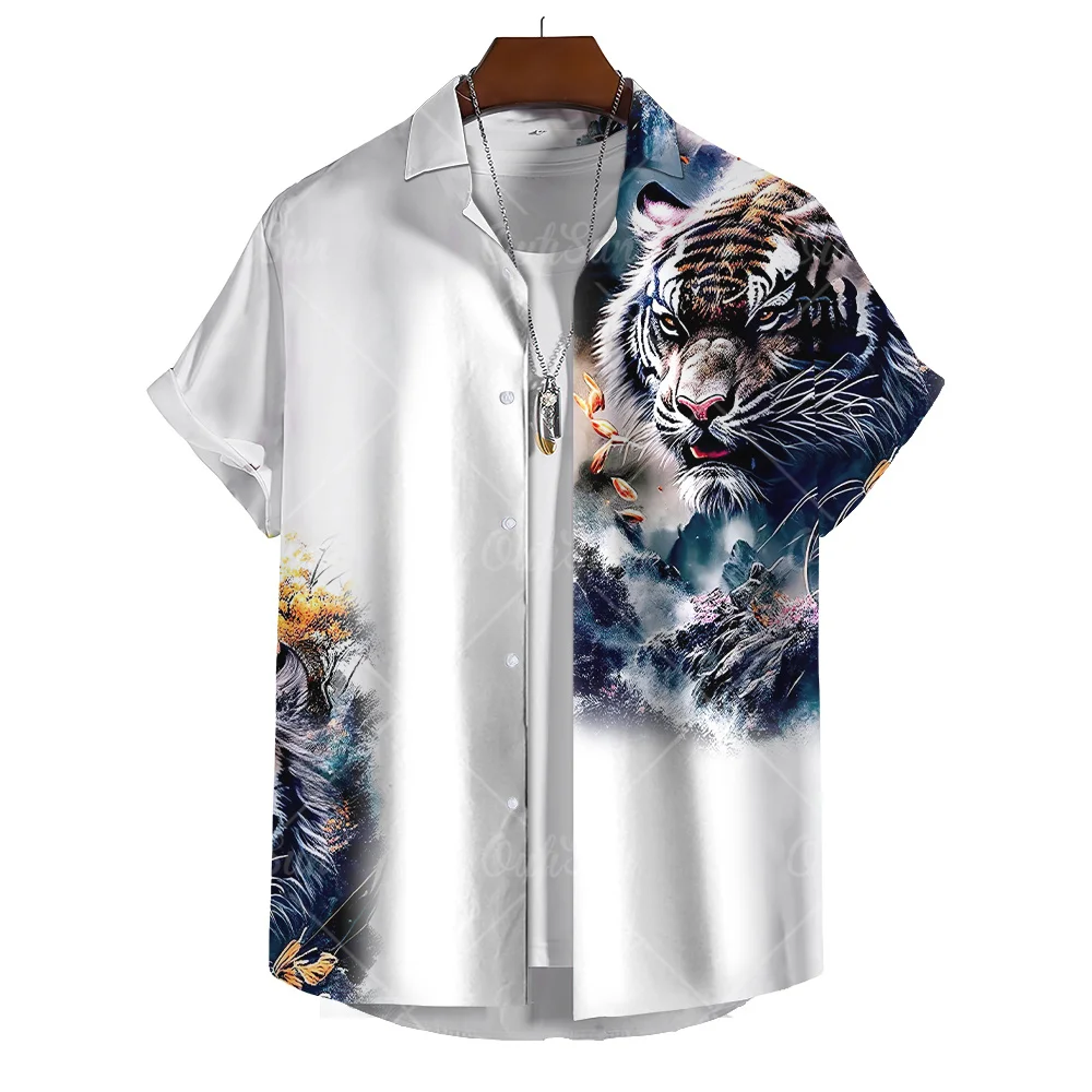 Hawaiian Man Summer Classic Tiger Style Mens Floral Shirt 3d Print High-Quality Men'S Clothing Designer Short Sleeved Beach Y2k