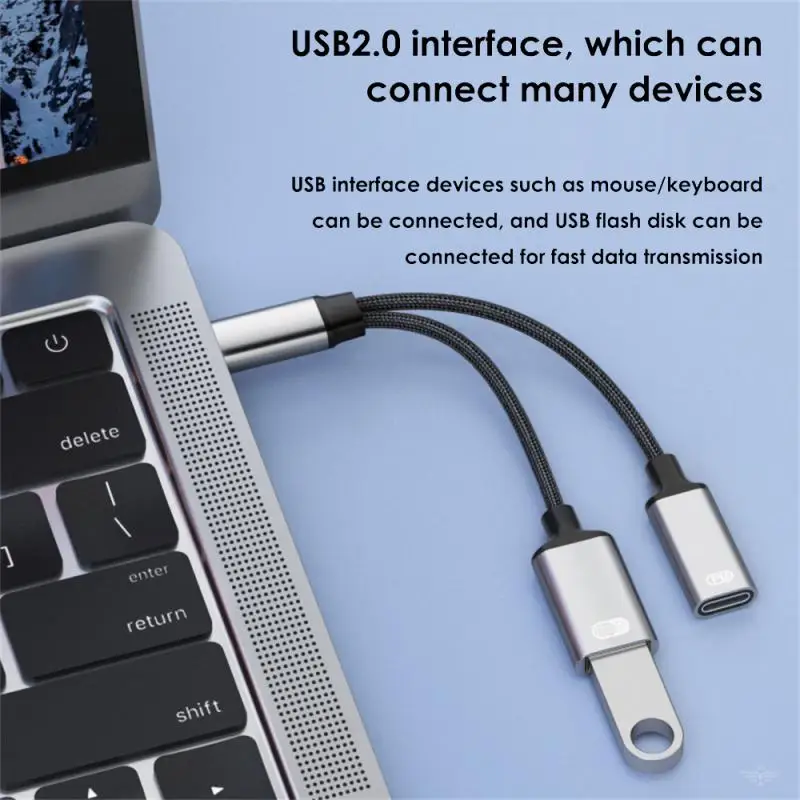 노트북 휴대폰용 USB C OTG 케이블 어댑터, C타입 수-USB-C 암, 30W PD 고속 충전, USB 스플리터 어댑터 포함, 투인원