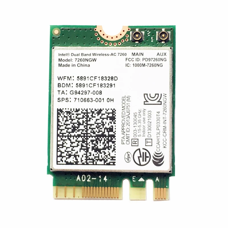 

For Intel Wireless-AC 7260 7260NGW Dual Band 2.4/5G NGFF M.2 802.11ac 867Mbps Wifi Bluetooth 4.0 Wireless Network Card