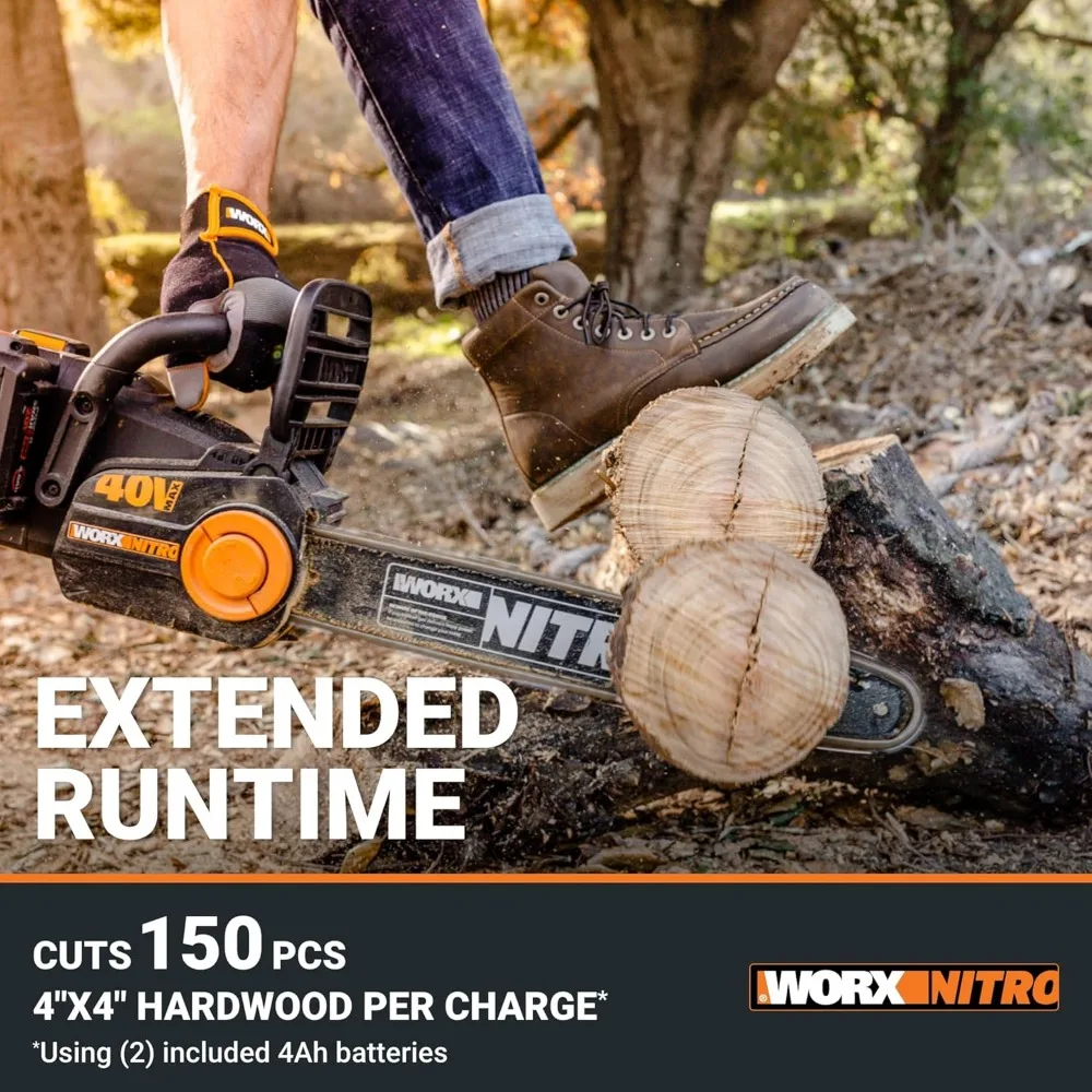 40V 16" Cordless Chainsaw WG385 Power Share Battery Chainsaw 59 ft/s Chain Speed Dual Safety Protection 3