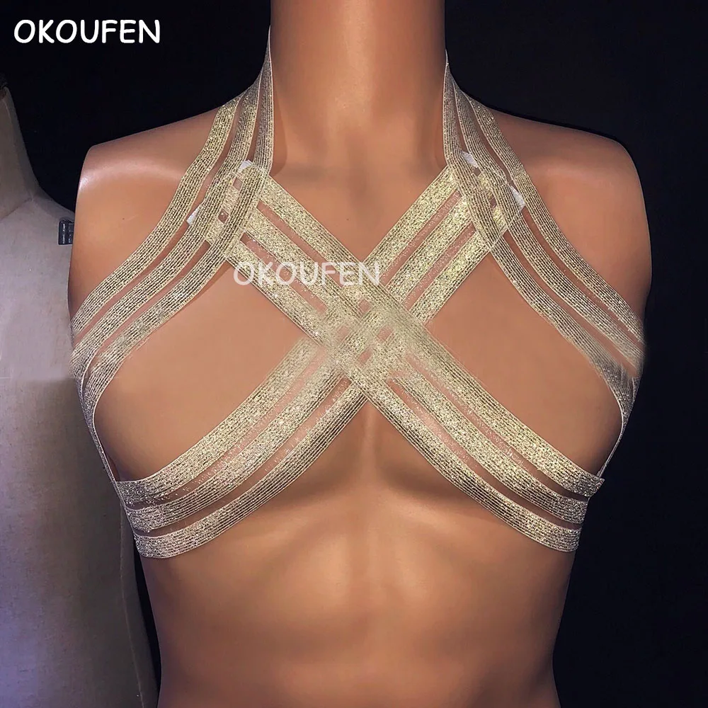 

Nightclub Men's DS Gogo Golden Hollow Elastic Chest Strap Muscle Sexy White Lying HP dancing gcircuit
