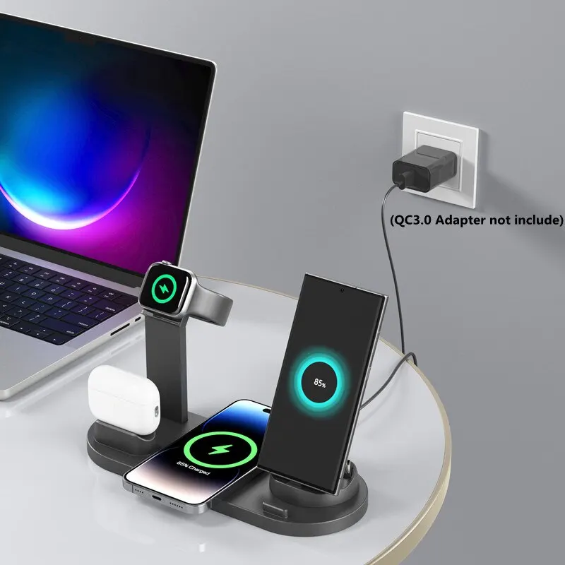Wireless Charger 5 In 1 Stand Pad For iPhone 15 14 13 12 11 X Apple Watch Airpods Desk Fast Charging Dock Station