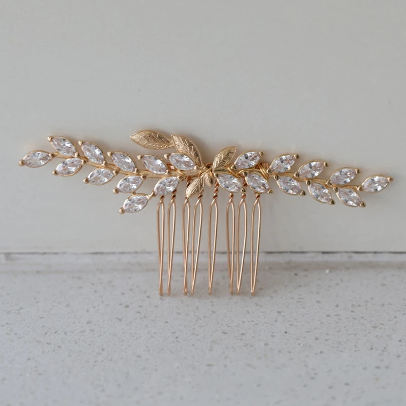Delicate Small Comb Bridal Hair Piece Women Pins Gold Color Ziconia Wedding Jewelry Accessories