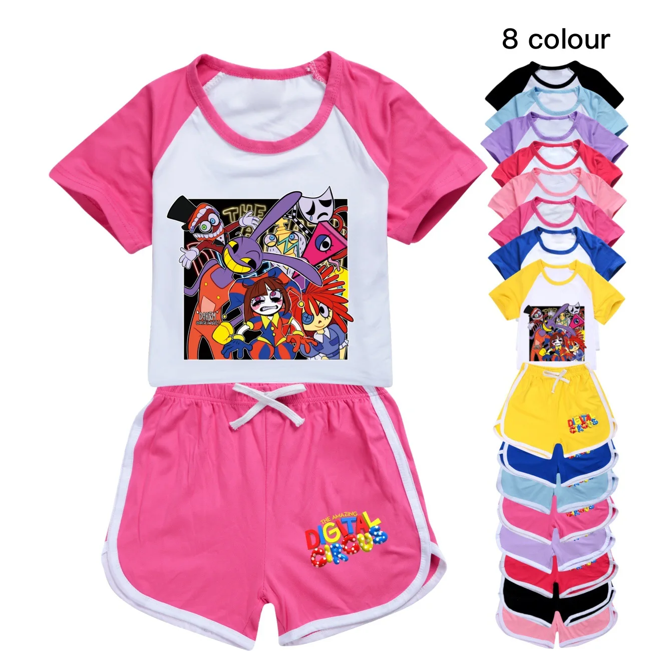 

The Amazing Digital Circus Costume Kids Pomni Jax Clothes Baby Girls Short Sleeve T-shirt+shorts 2pcs Sets Toddler Boys Clothing