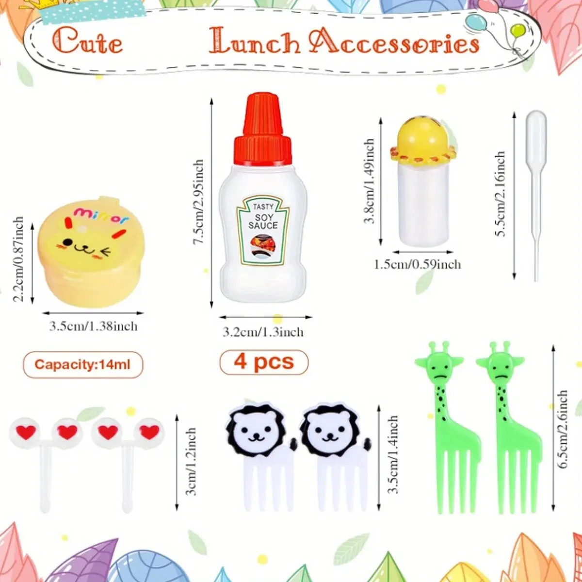 55pc Sauce Bottle Accessories for CHILDREN'S Bento Boxes Food Paddles Mini Ketchup Squeeze Bottles Back to School Sauce Bottle Accessories