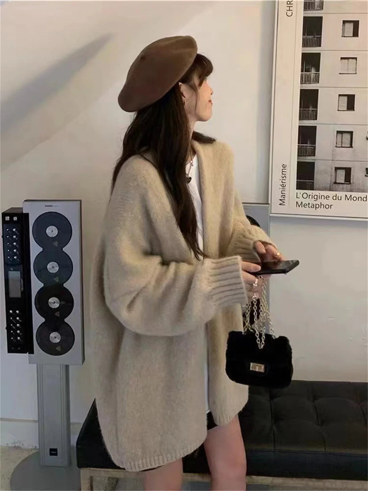 Women Fashion Knitted Cardigan Latern Sleeve Baggy Loose Sweater Coat Fall Winter Spring Coat Solid Chic Tops Casual Cardigans 2