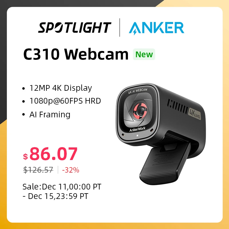 AnkerWork C310 kamera internetowa 4K za $75.52 / ~303zł