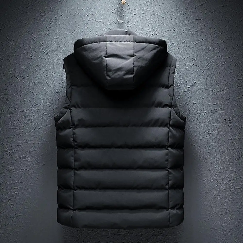 Zipper Pocket Cotton Vest for Men Windproof Men's Winter Cotton Vest with Hood Pockets Zipper Closure Thick Warm Soft Sleeveless